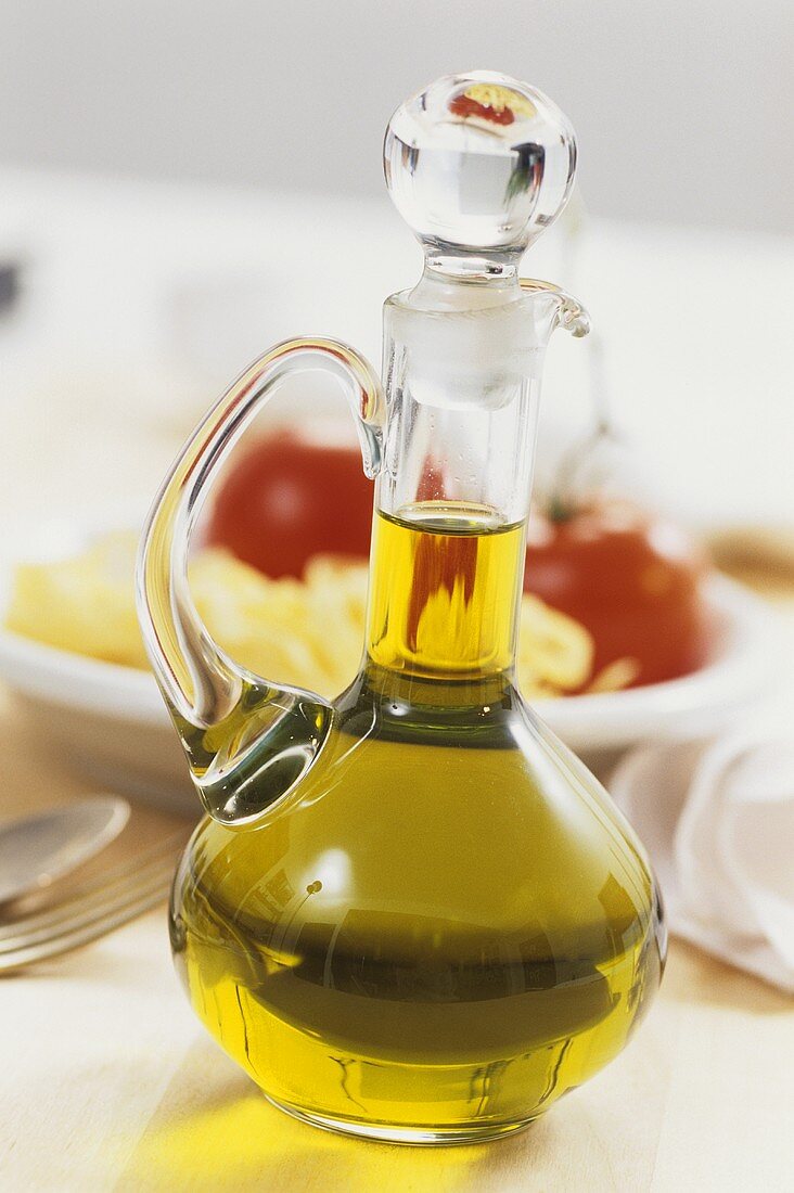 Olive oil in a glass carafe