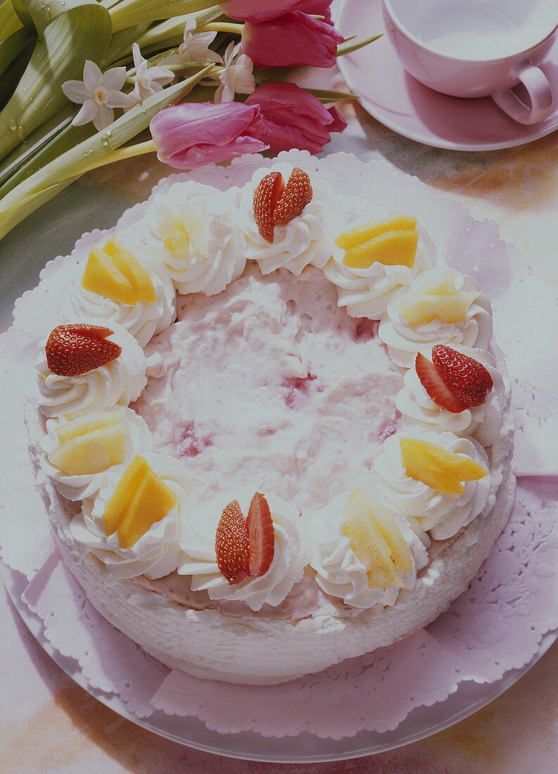 Pink rice gateau