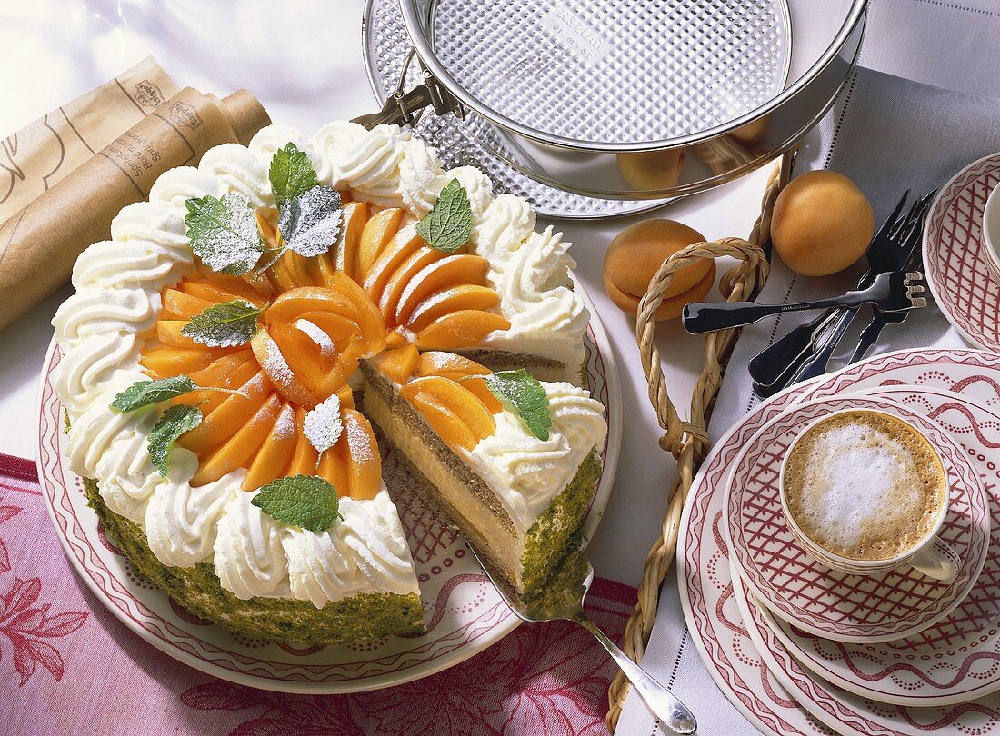 Buckwheat cake with yoghurt mousse and apricots