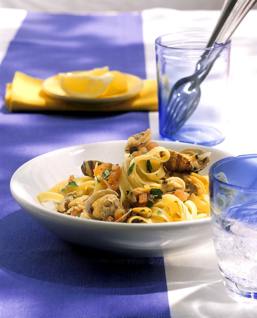 Pasta alle vongole (Ribbon pasta with clams, Italy)