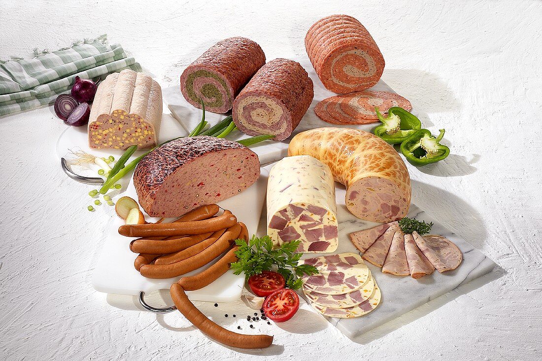 Various types of scalded sausages