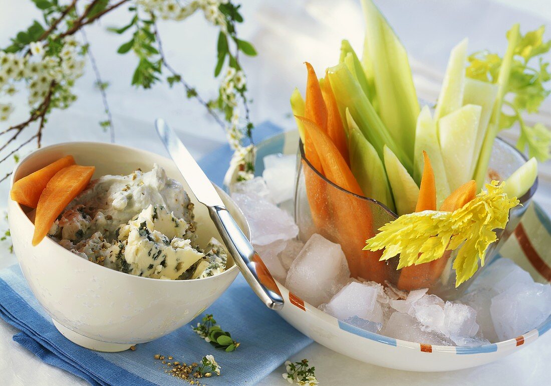 Vegetable sticks with blue cheese dip