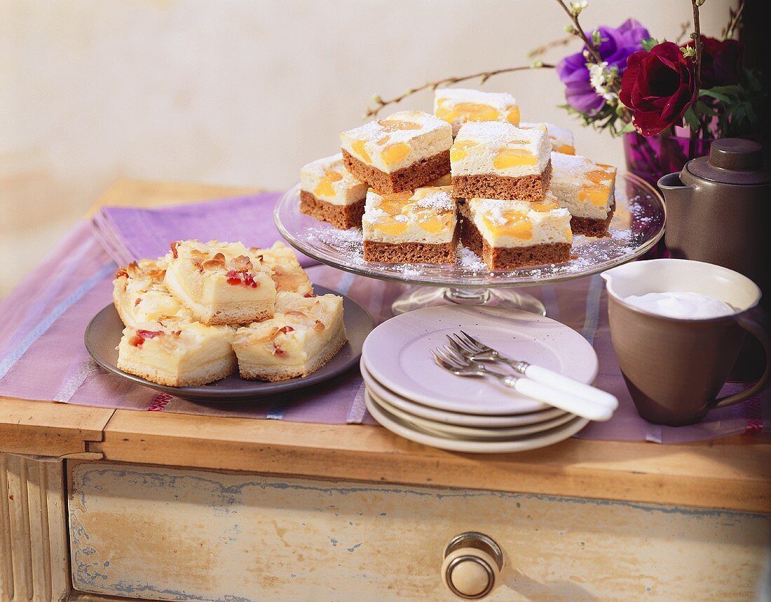 Almond cheesecake with cherries and mandarin yoghurt cake