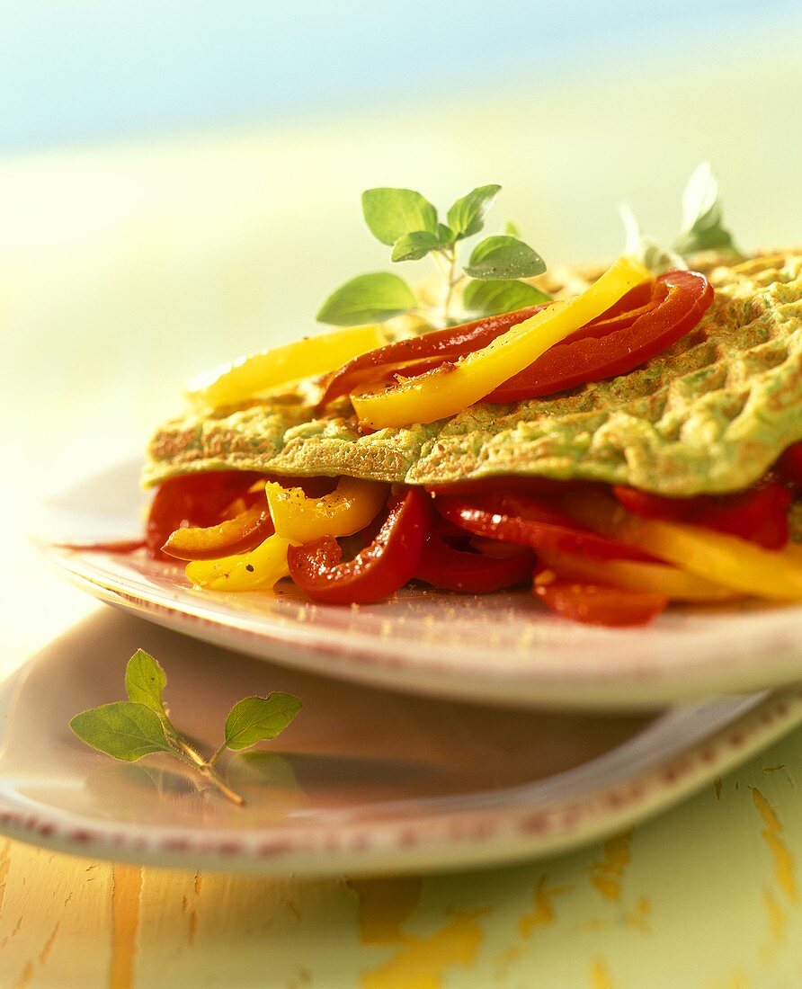Vegetable waffle, filled with pepper strips