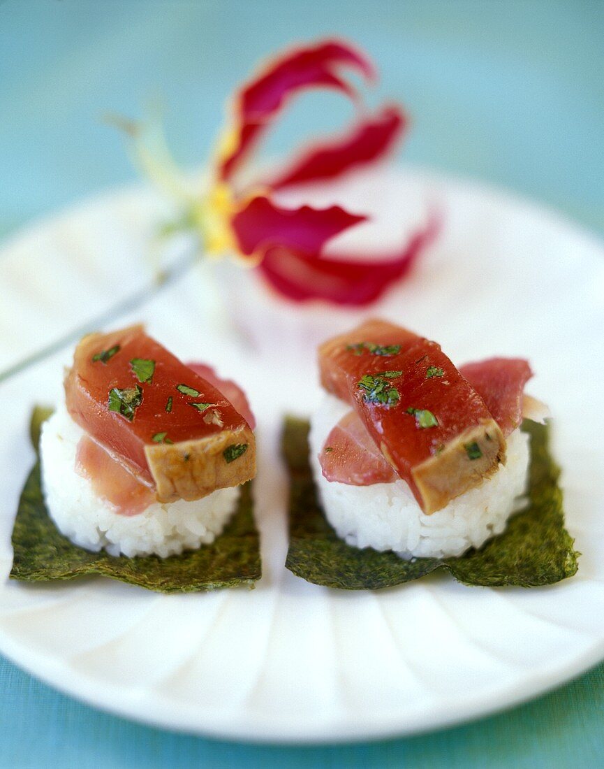 Raw sushi-style tuna snacks