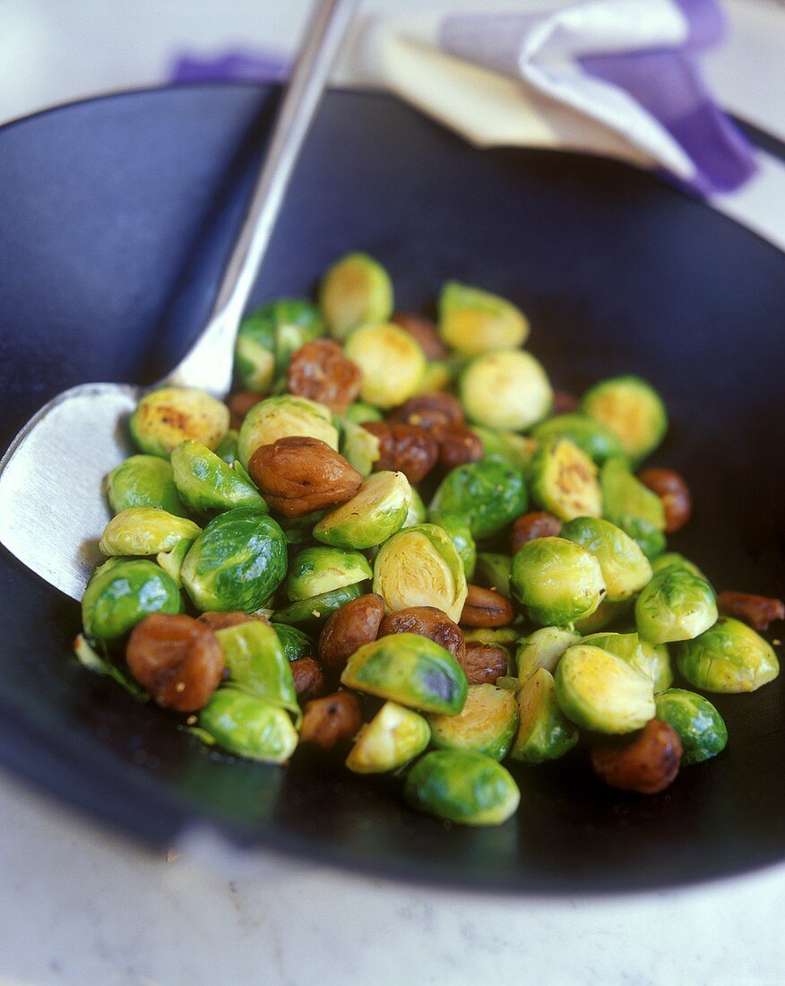 Roast Brussels sprouts with chestnuts