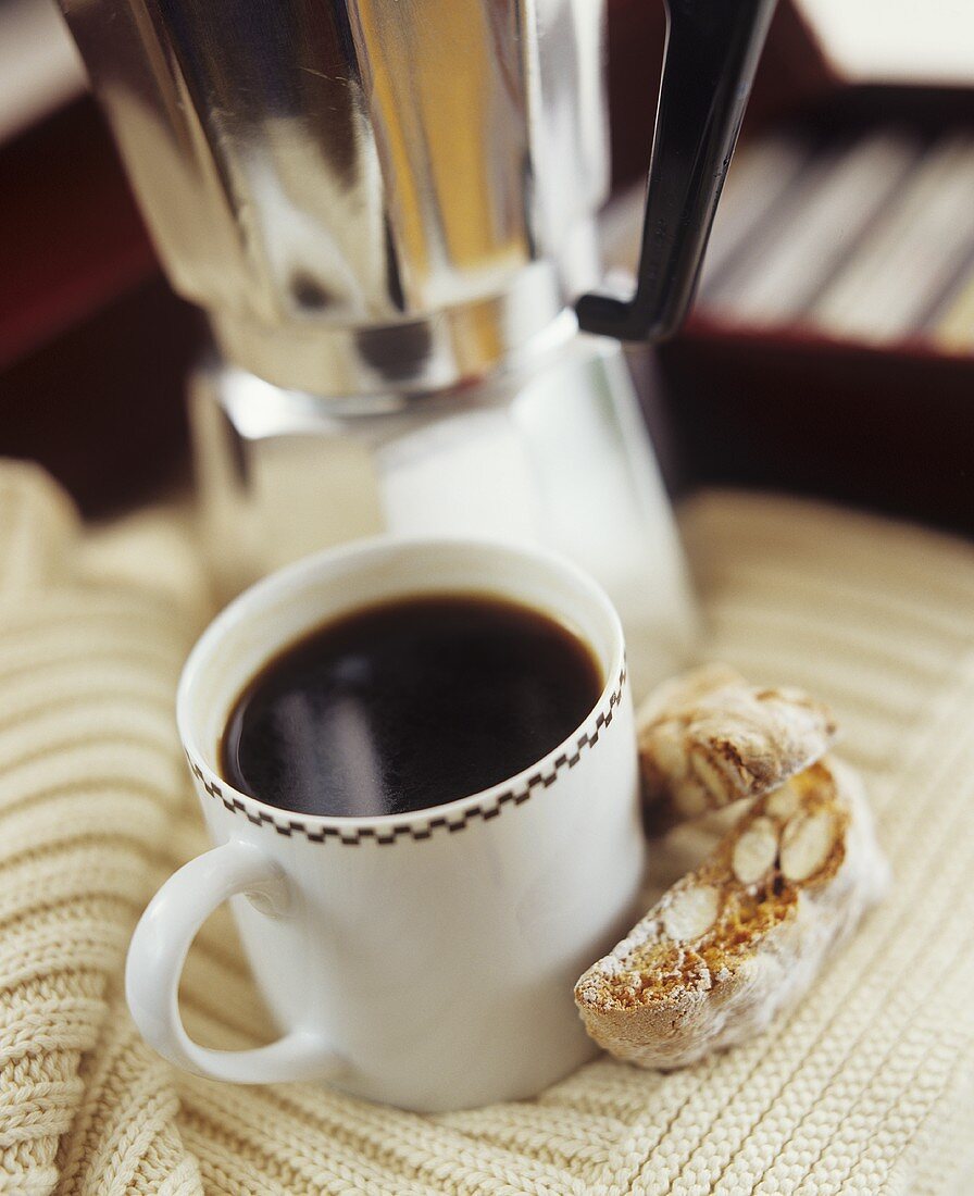 Cup of coffee and biscotti (Italian almond biscuits)