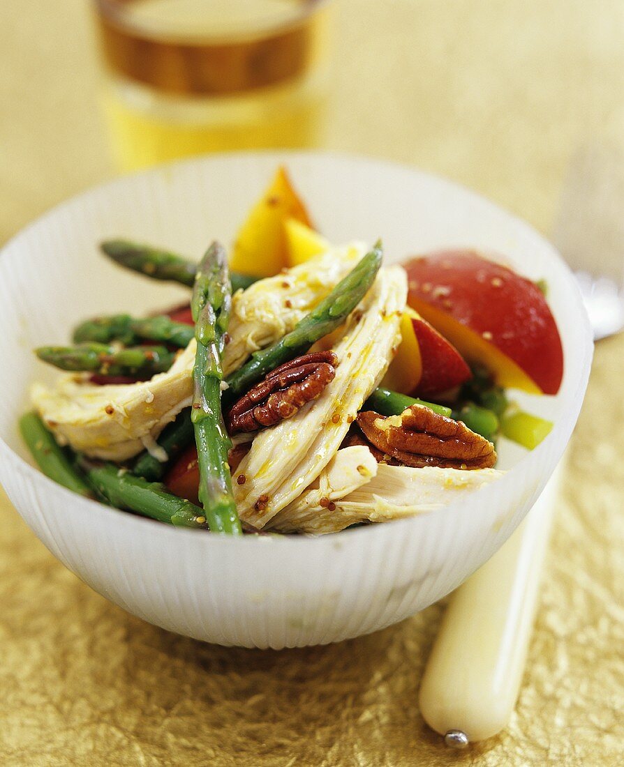 Chicken and asparagus salad with nectarines and pecans