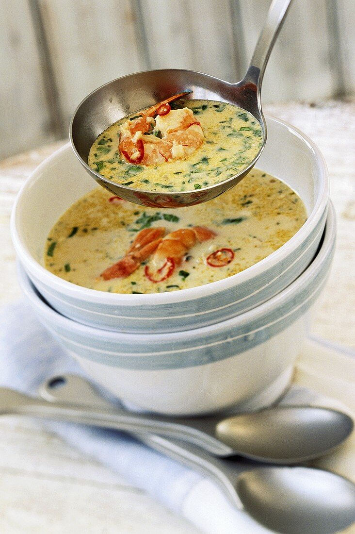 Spicy coconut soup with shrimps and coriander (Australia)