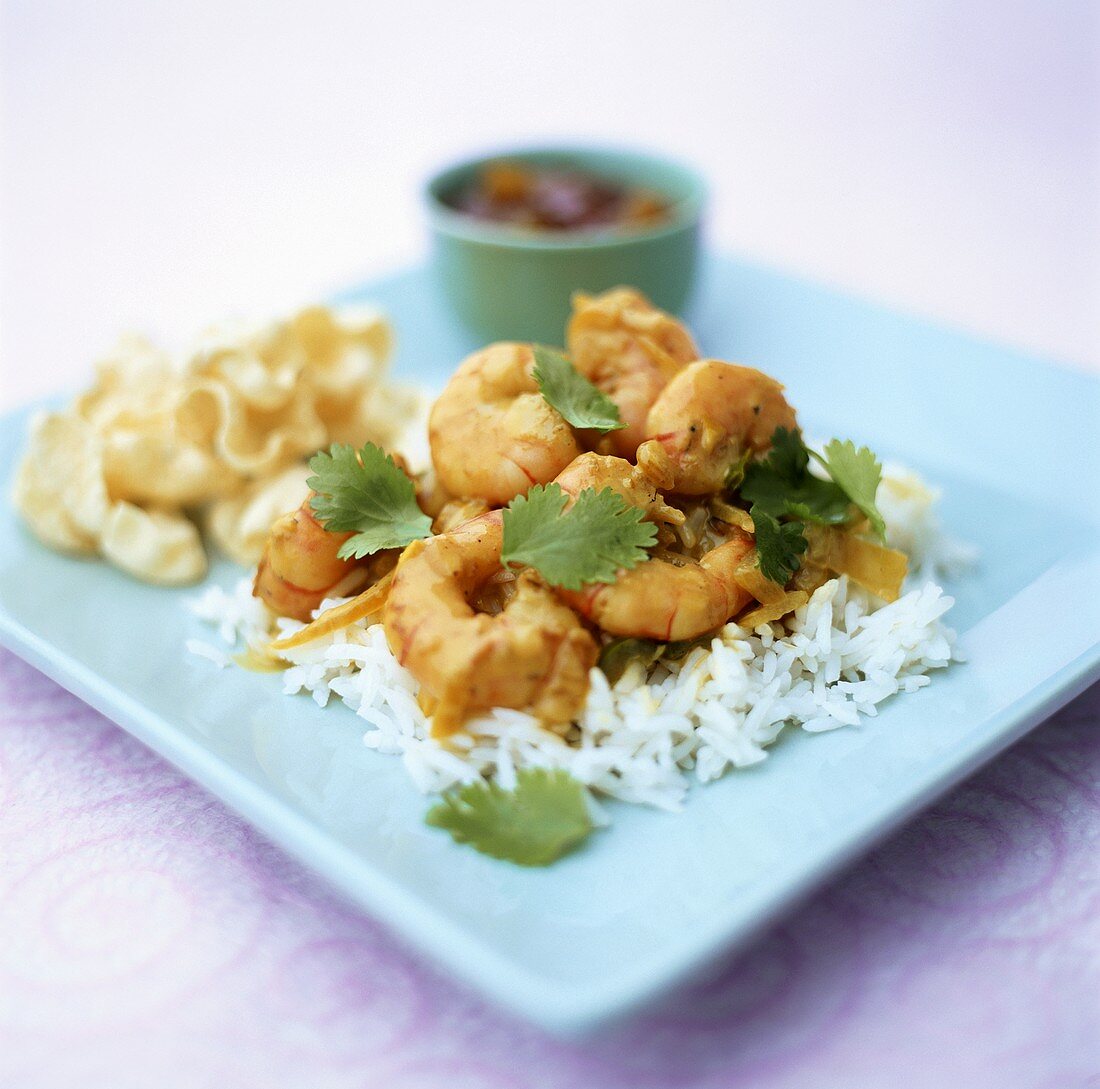 Scampi in curry sauce on rice