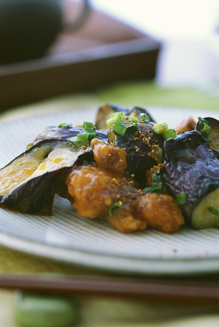 Chicken with fried aubergines (Japan)