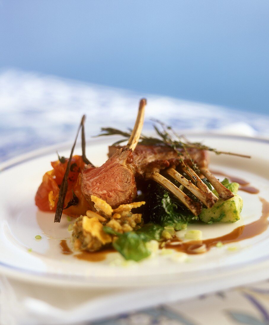 Saddle of lamb, vegetables, vanilla tomatoes & coconut gnocchi