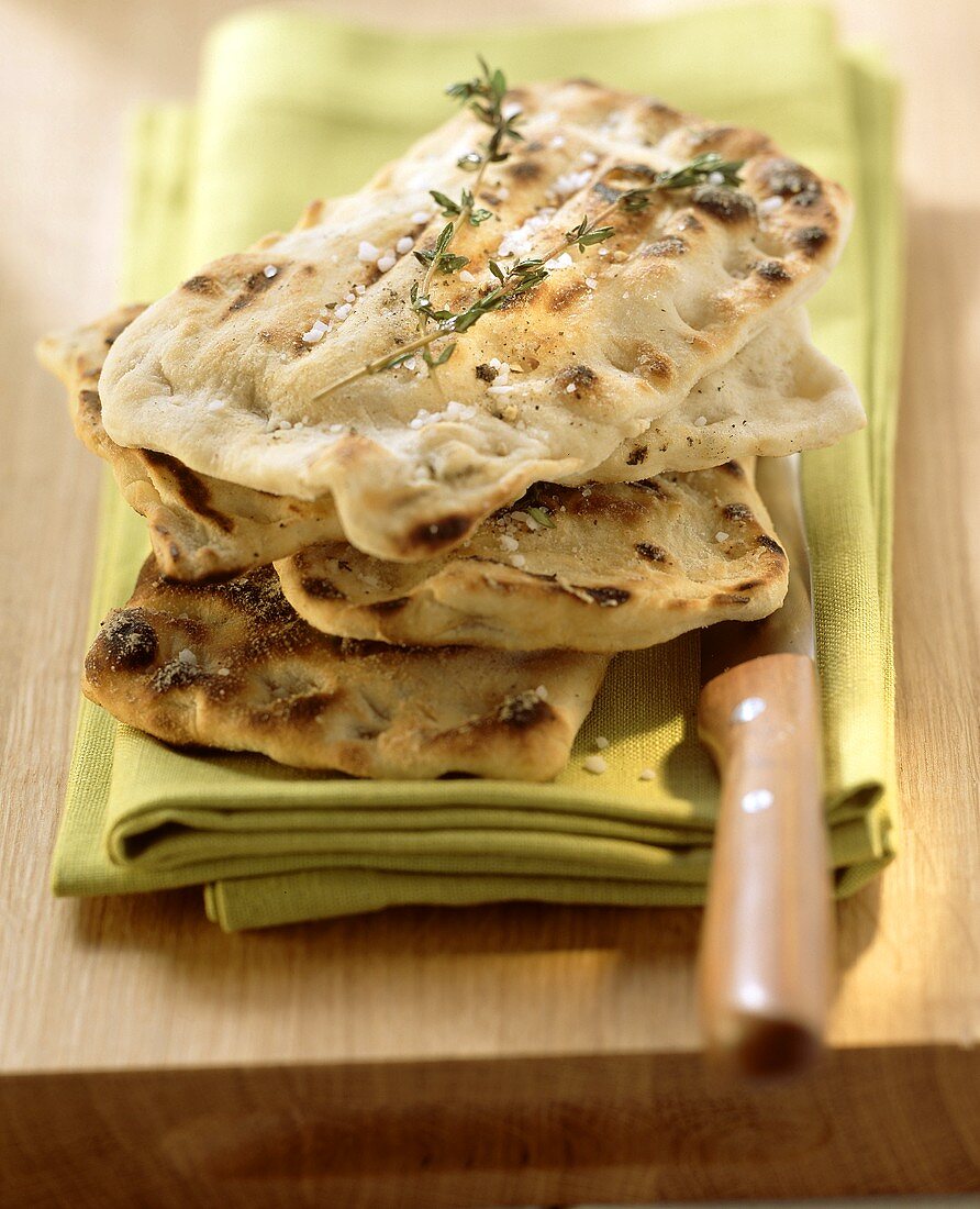 Grilled focaccia bread with soft cheese filling