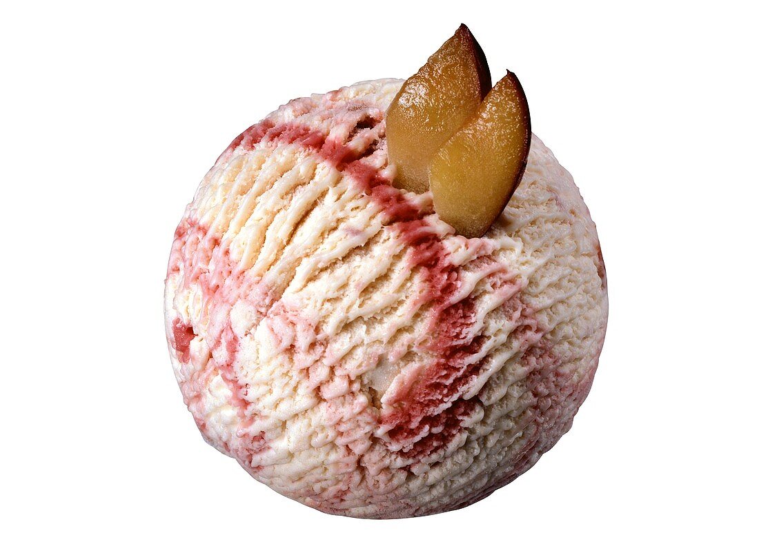 A scoop of plum and vanilla ice cream