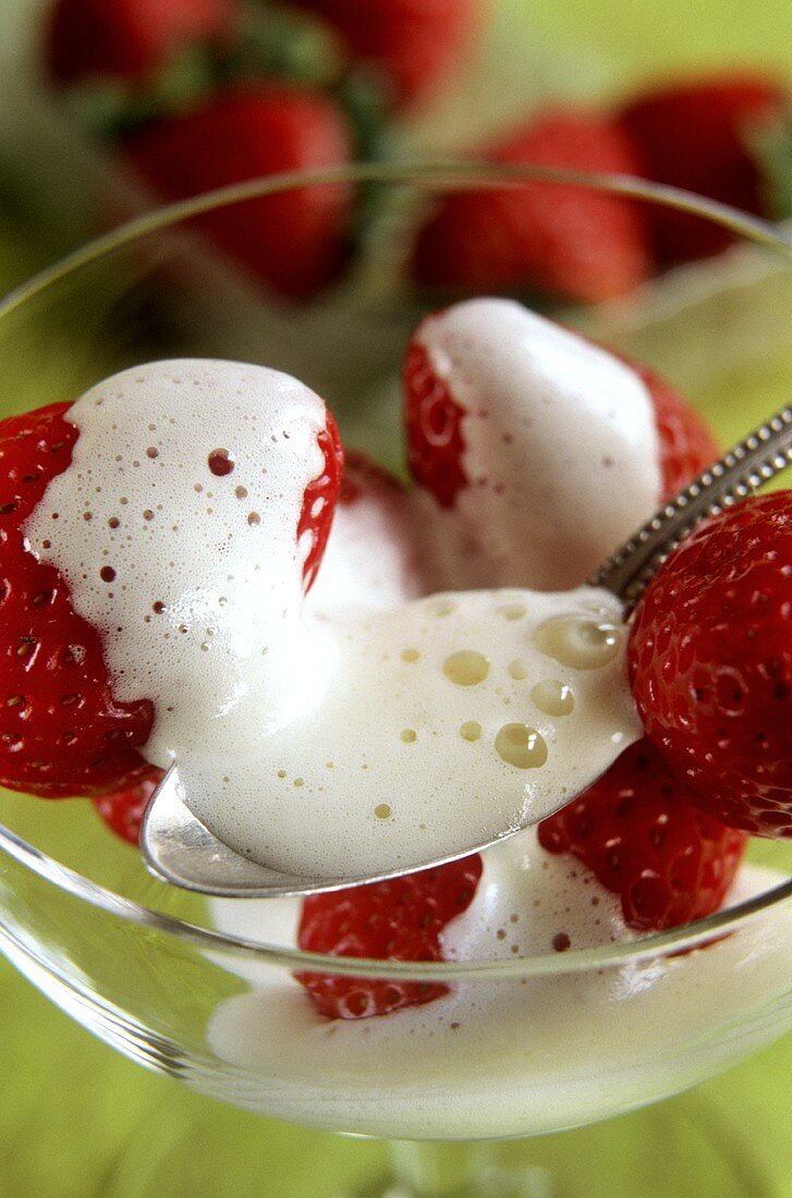 Fresh strawberries with sabayon (whipped sauce)