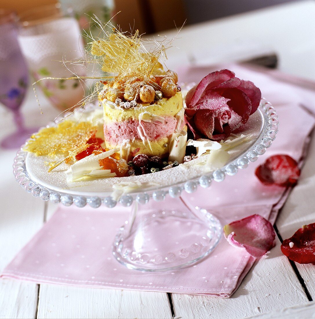 Ice cream cake with passion fruit and berries