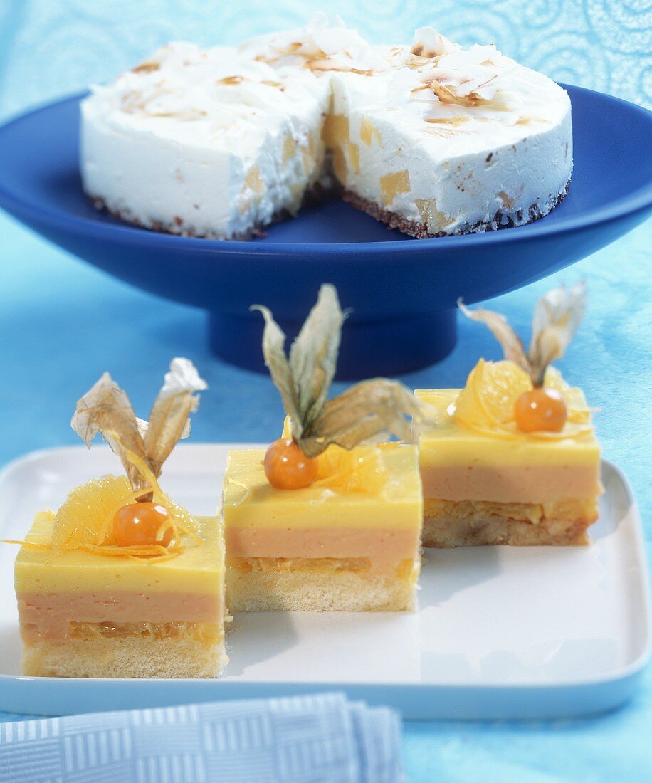 Tequila sunrise slices and coconut and banana cake