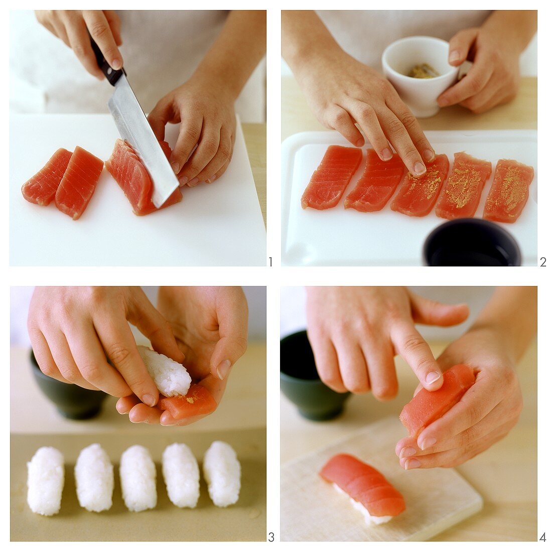 Preparing Nigiri sushi with tuna