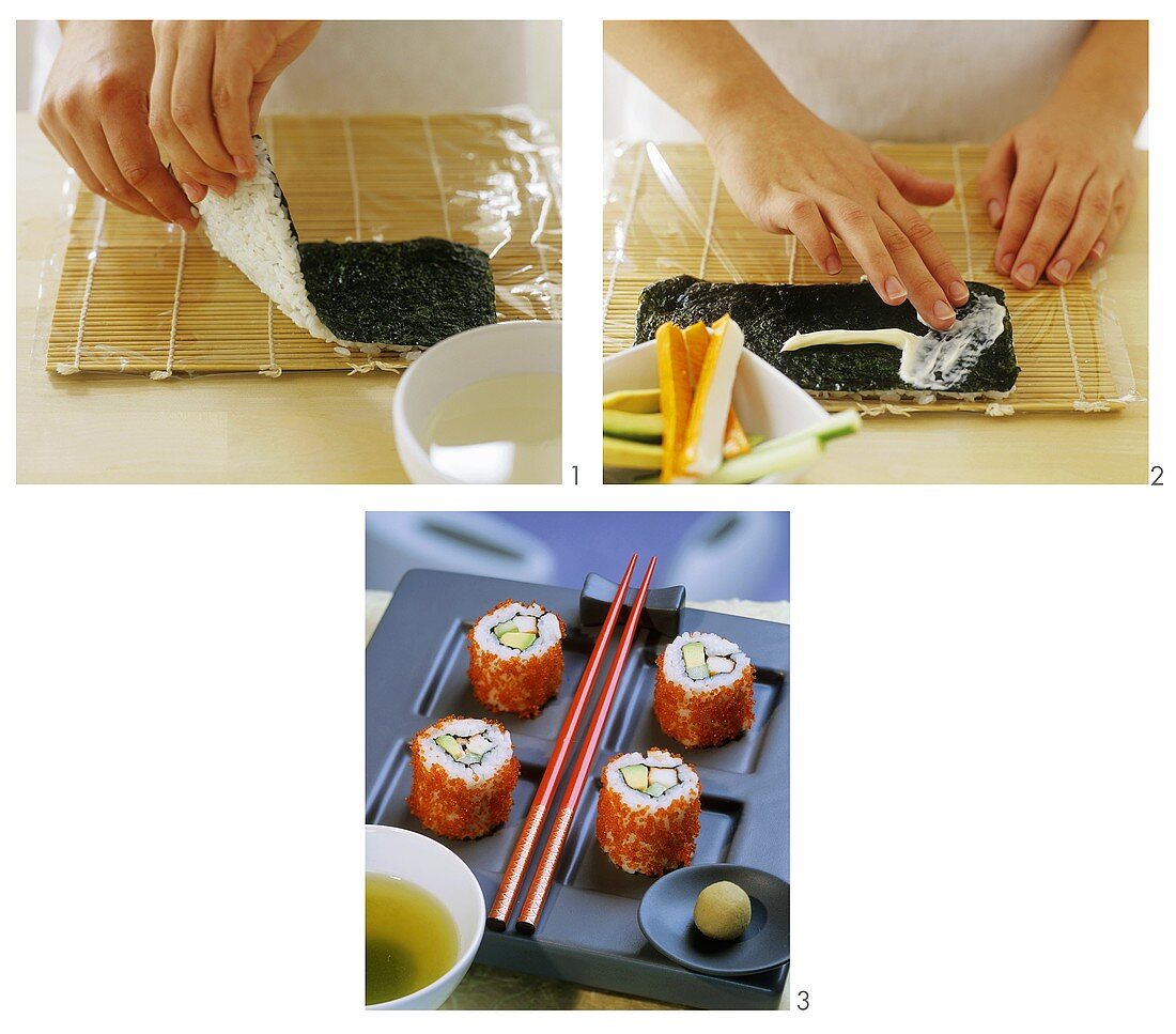 Making ura-maki-sushi