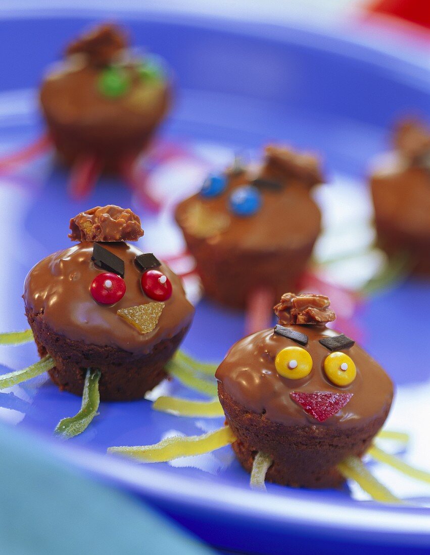 Chocolate crispy muffins with amusing decoration
