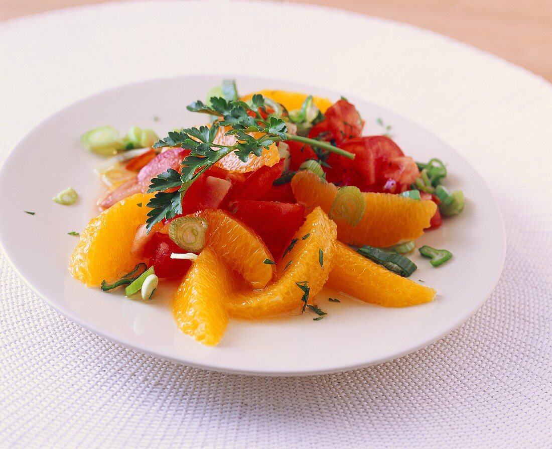Fruity tomato salad with orange segments