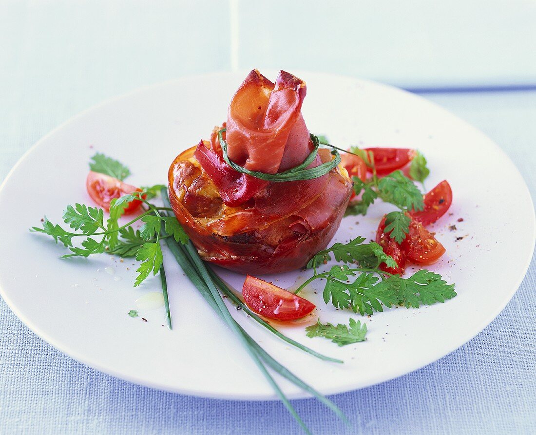 Baked ham parcels with goat's cheese filling