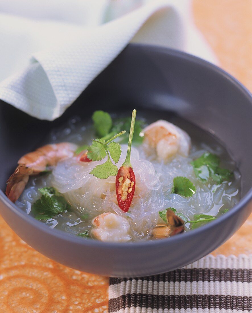 Spicy shrimp soup with glass noodles