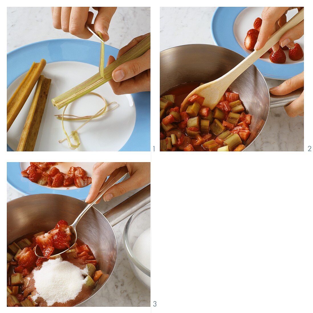 Making rhubarb and strawberry jam