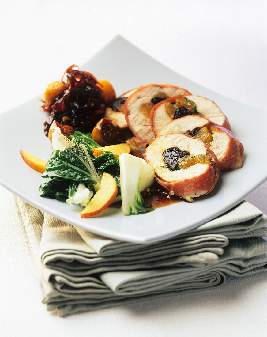 Chicken breast roulade with plum and apricot stuffing