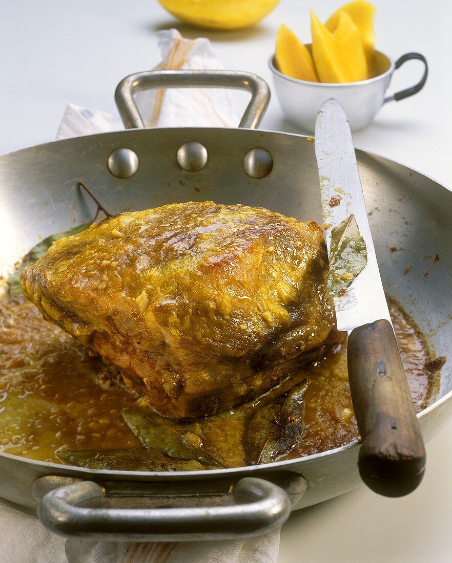 Roast pork with mango and ginger glaze