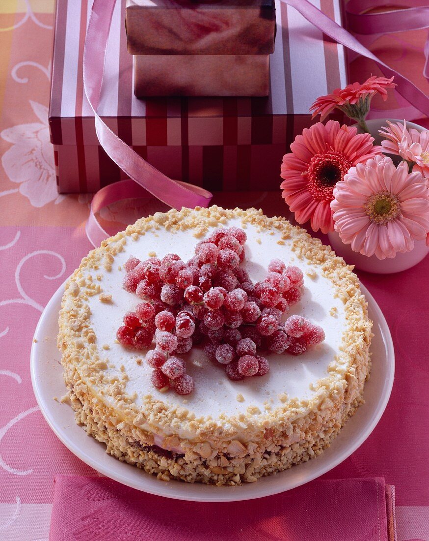 Johannisbeer-Joghurt-Torte mit Erdnüssen