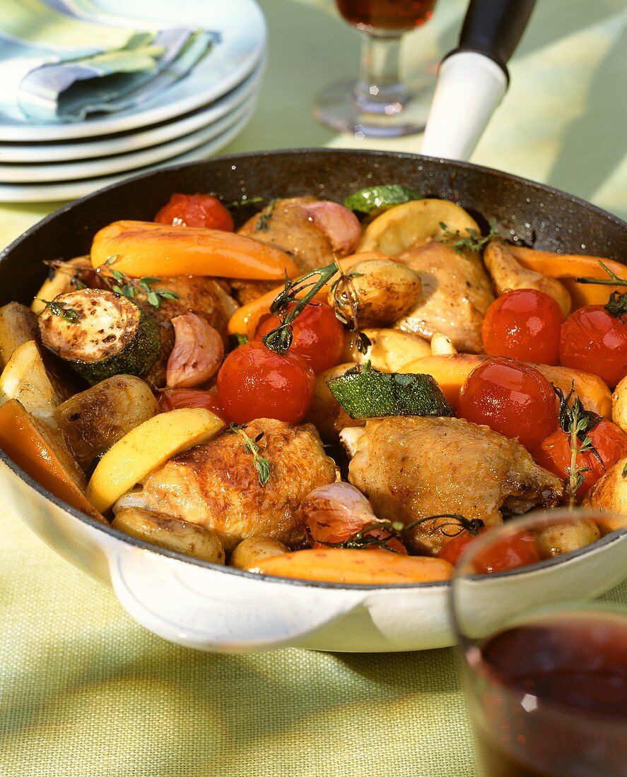 Mediterranean pan-cooked chicken and vegetable dish