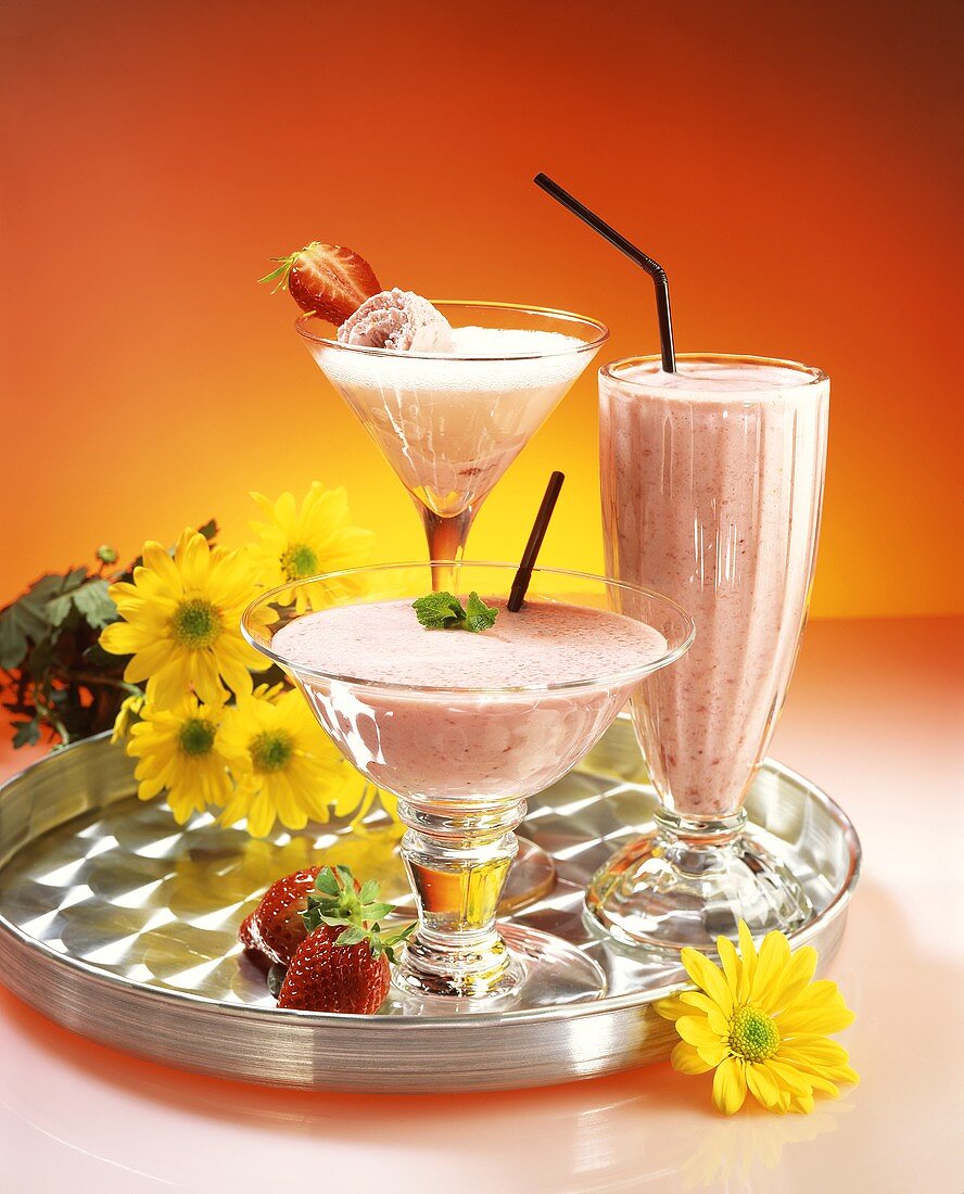 Strawberry-banana shake, strawberry Prosecco, strawberry squash