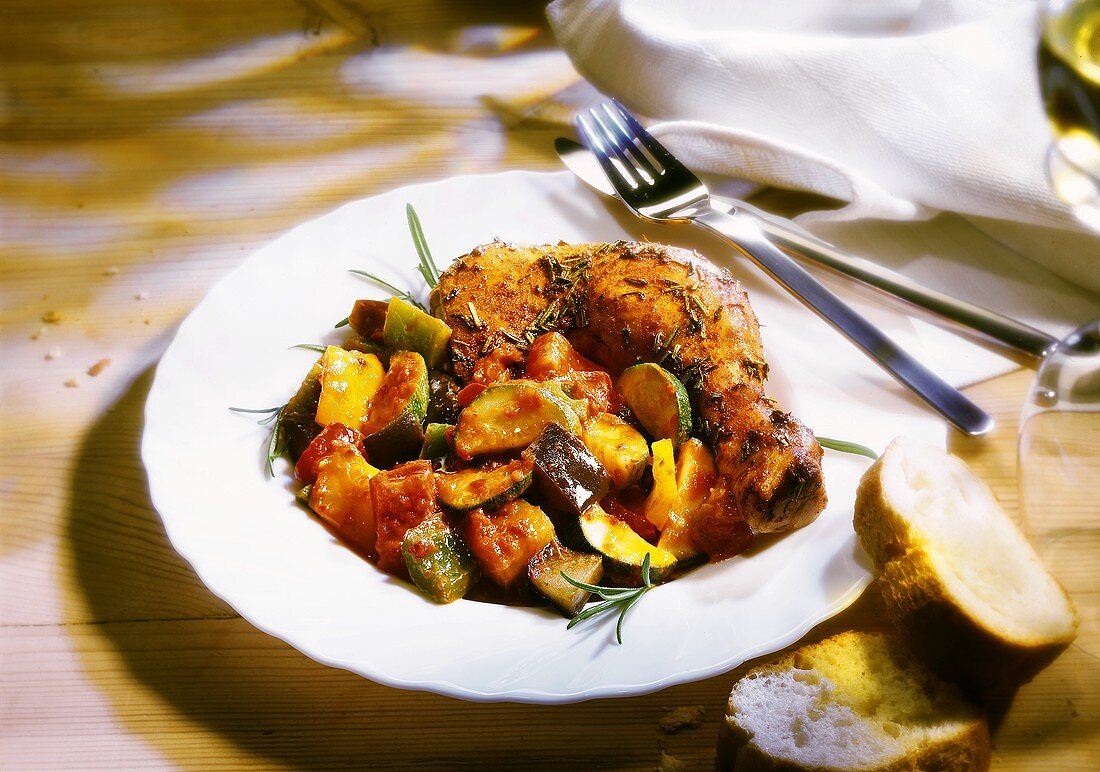 Provenzalische Hähnchenkeule mit Ratatouille