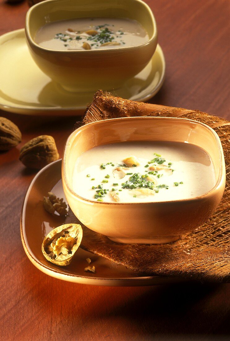 Chestnut soup with walnuts and chives