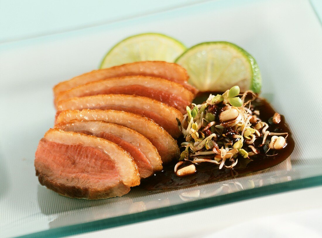 Wild duck with sprouts in soy sauce