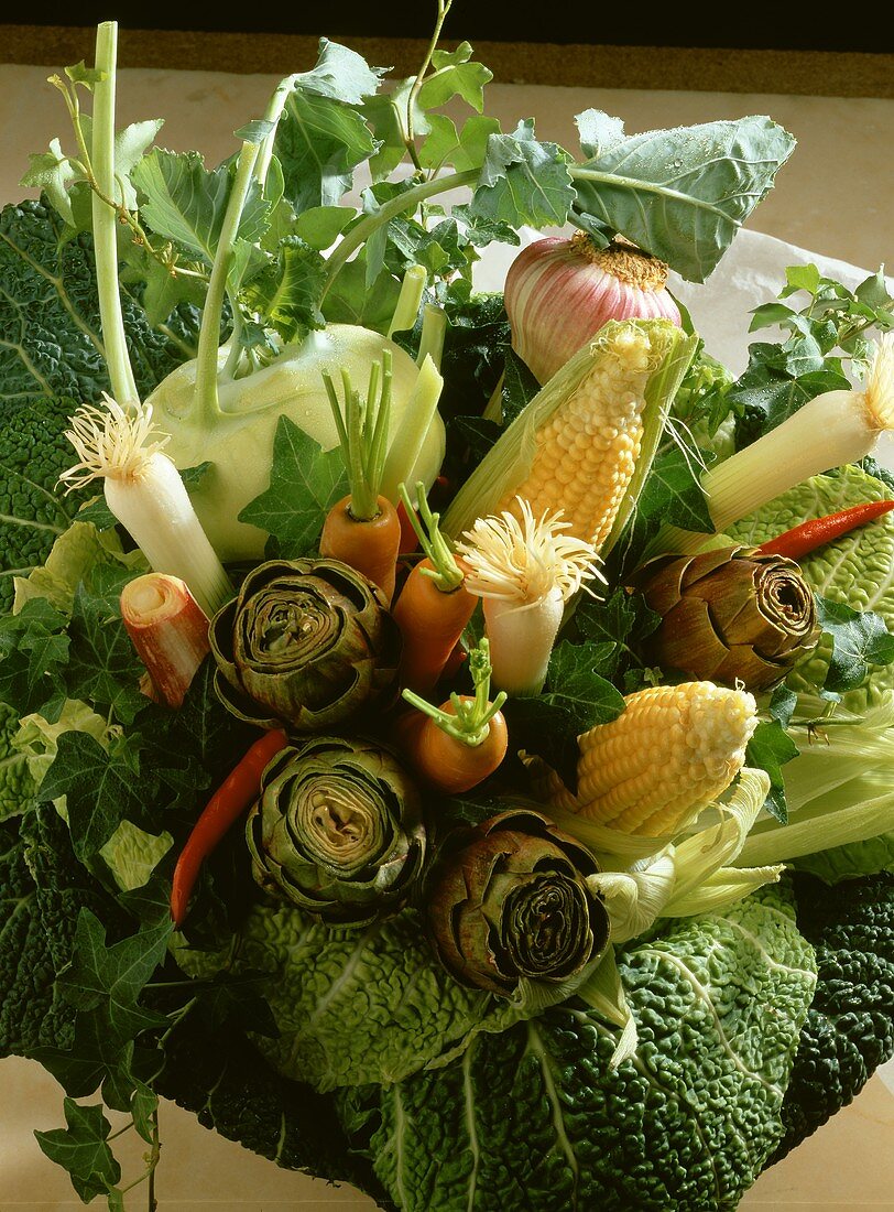 Colourful vegetable bouquet, as a gift