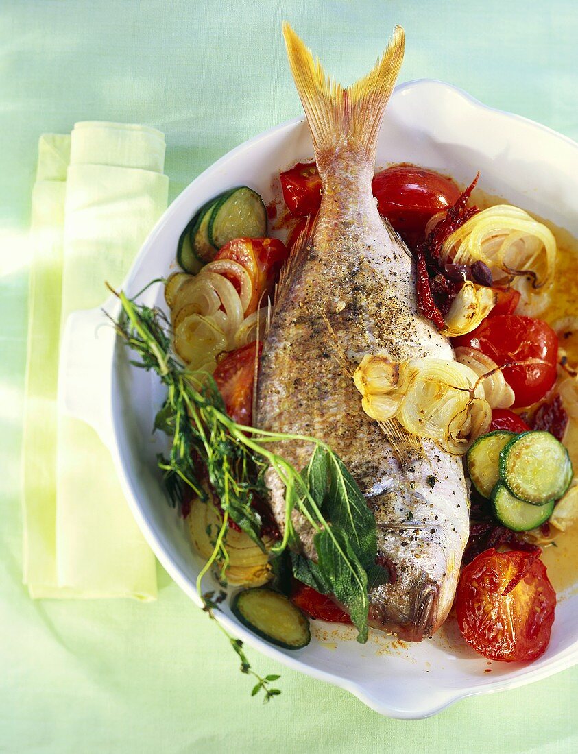Sea bream with Mediterranean vegetables