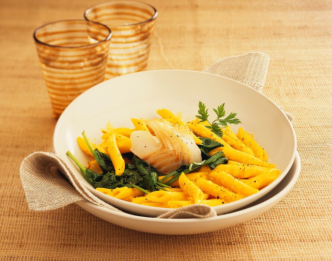 Penne with smoked haddock and spinach