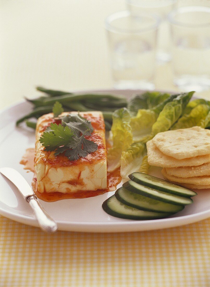 Soft cheese mould with Asian sauce