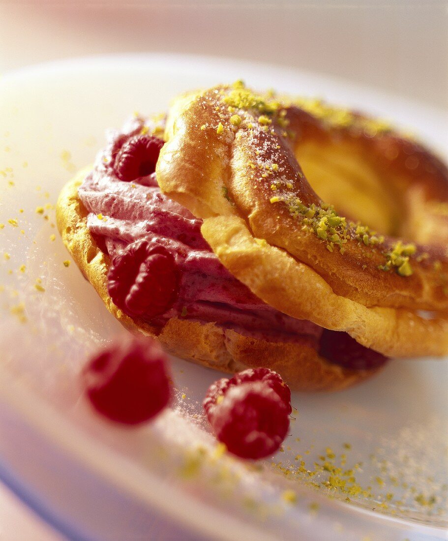Choux pastry filled with raspberry cream
