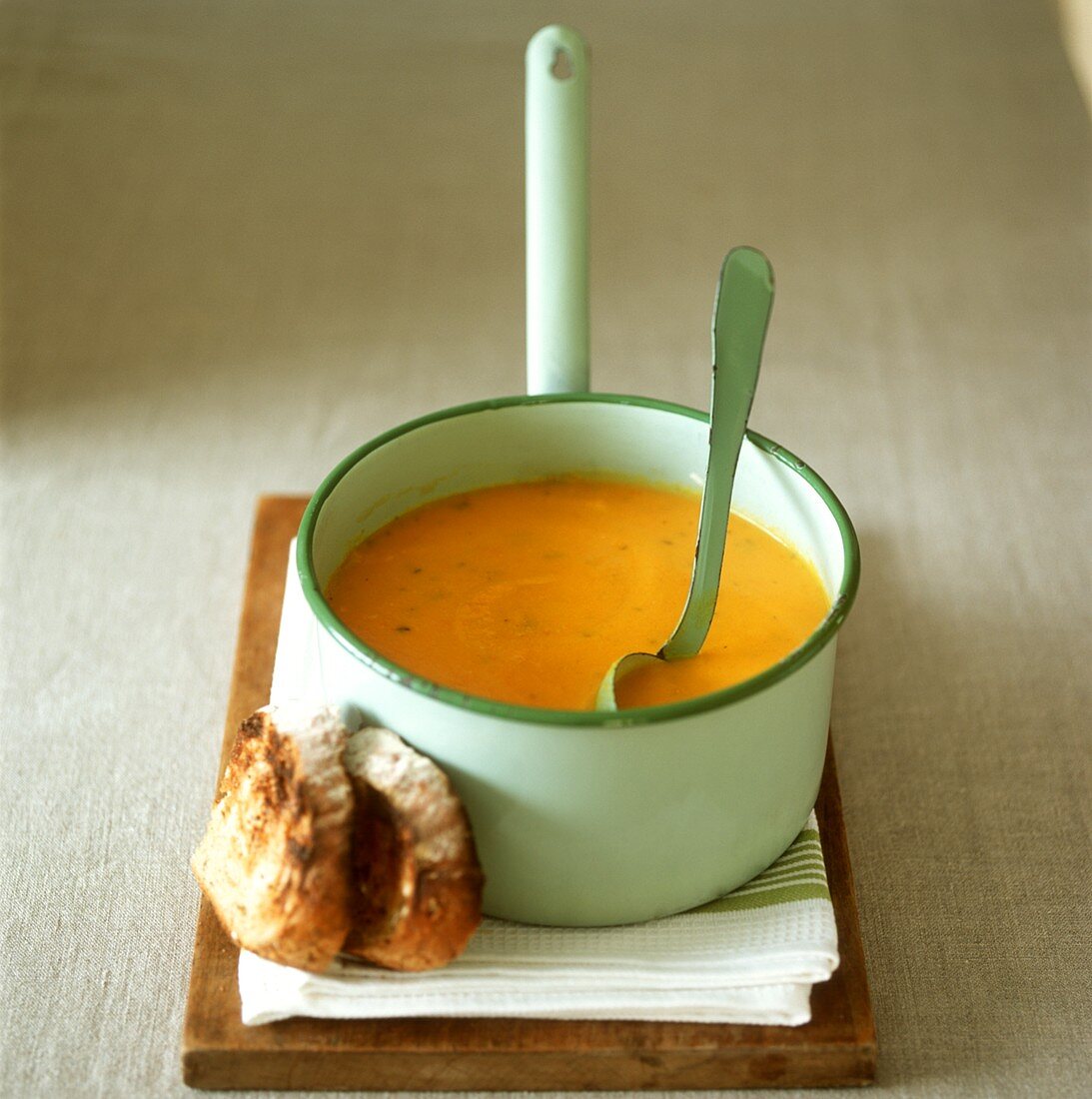 Carrot soup in a pan