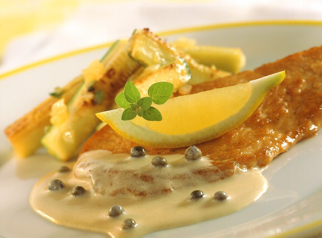 Turkey escalope with marinated courgettes