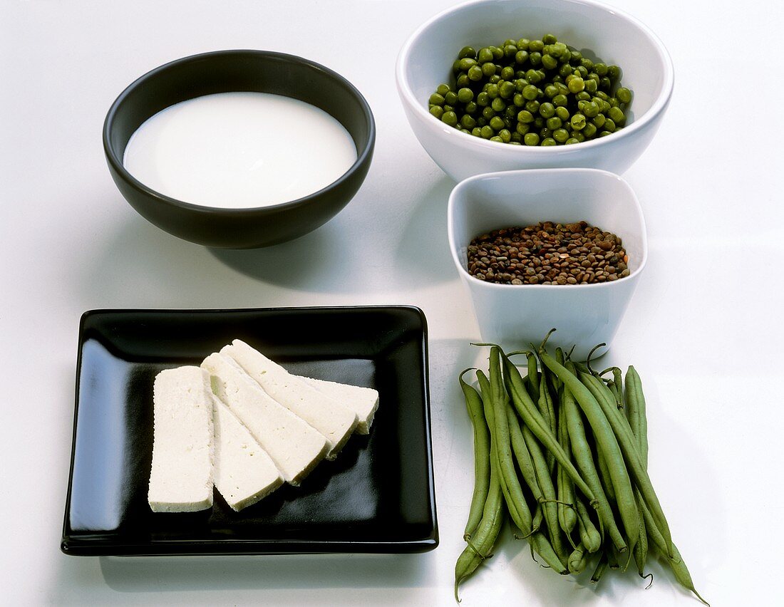 Tofu, pulses and milk (for protein)