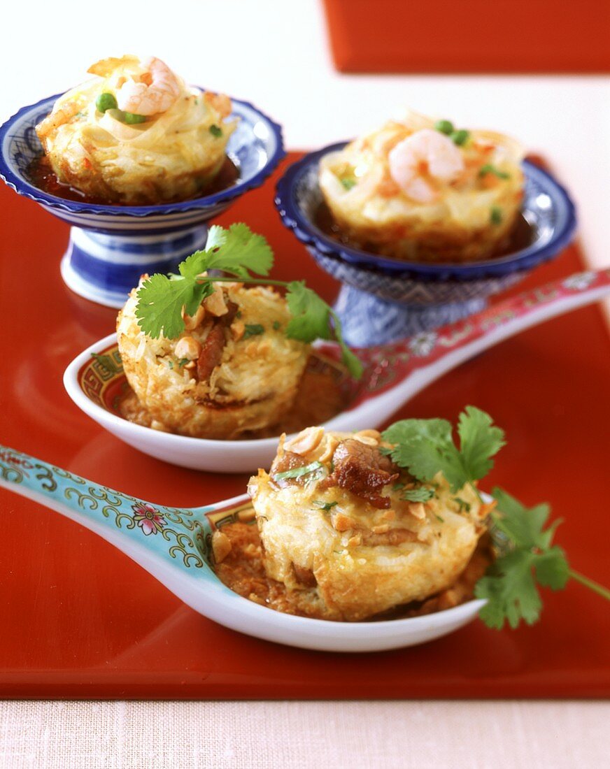 Thai rice timbale and Chines noodle muffins