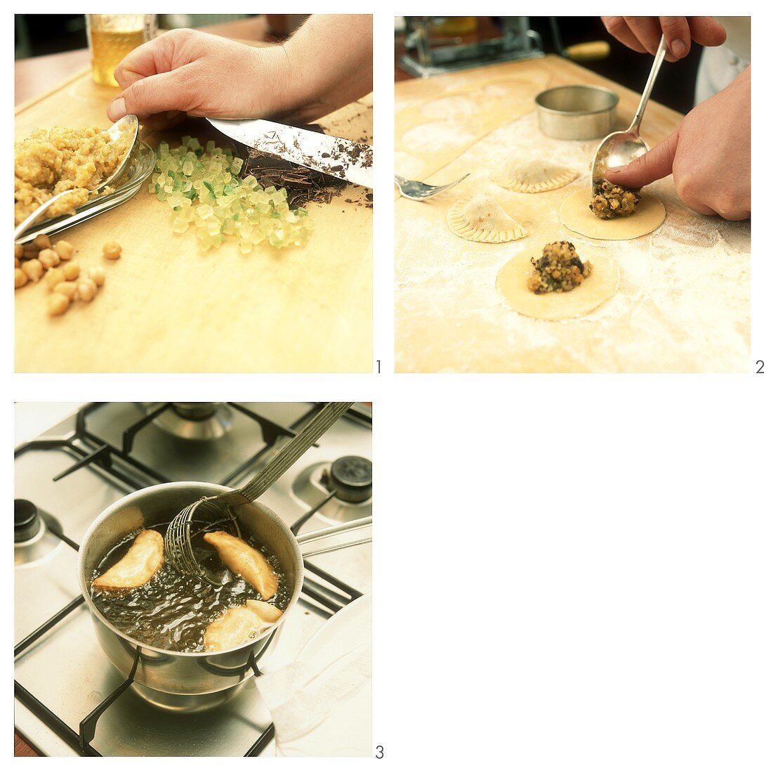 Frittierte Teigtaschen mit Kichererbsen zubereiten
