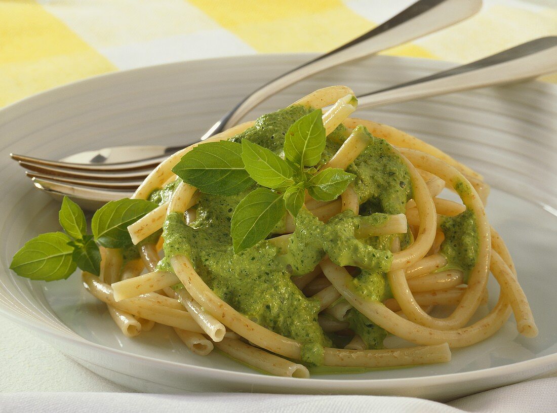 Macaroni with herb and soft cheese sauce