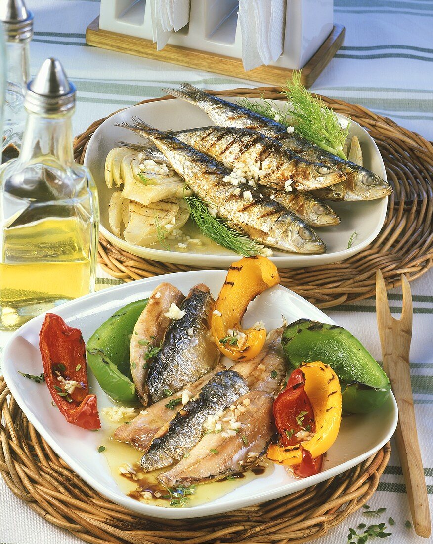 Sarde alla griglia (barbecued sardines and vegetables)