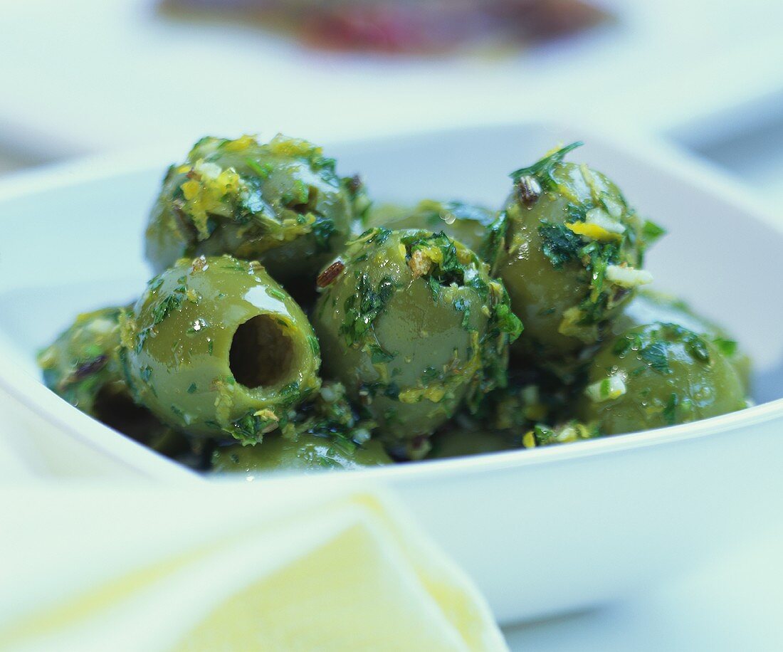 Marinated olives with parsley