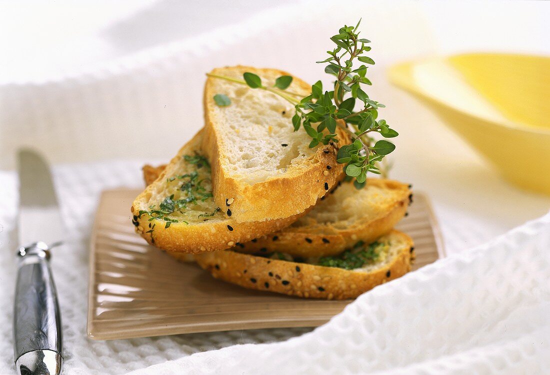 Toasted bread with herb butter